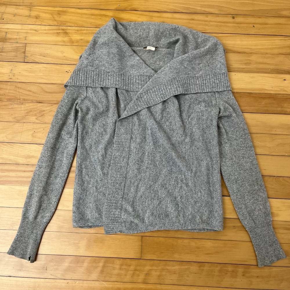 JCrew Womens 100% Cashmere Shawl Collar Open Front Cardigan Heather Grey XS